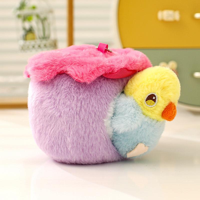 Kawaii Lifelike Bird Plush Toy Soft Parrot Nest Stuffed Plushies Keychain Simulation Animals Pendant Gift for Birthday Xmas