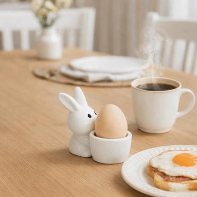 Eggs Display Rack Cartoon Ceramic Egg Cup Stable Smooth Easter Egg Tray Cup Heat Resistant Rabbit Eggs Cup Tabletop Ornaments