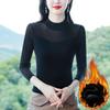 Damen Unterhemd Winter Neu Langarm T-Shirt Ausländisch Sexy Innen Stehkragen Schwarz Mesh Top