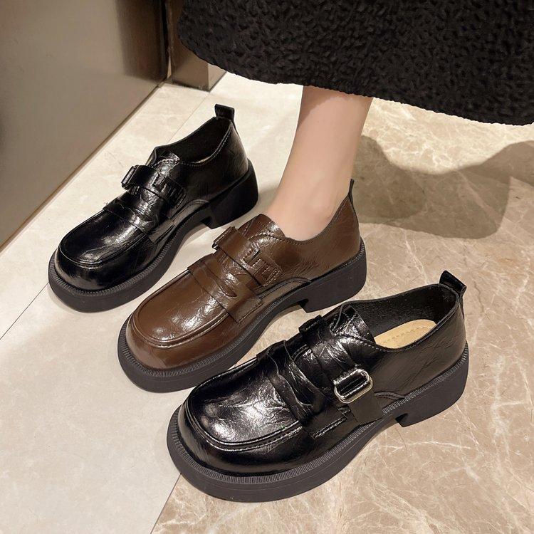 Black French Thick Heel Platform Small Leather Shoes Women's 2025 New Autumn and Winter Versatile Retro Height-increasing Mary Jane Single Shoes