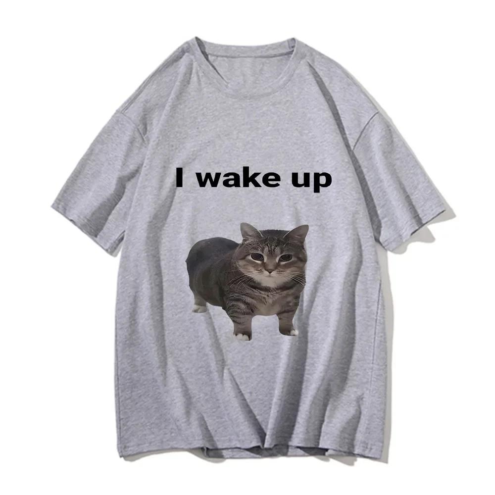 100% Cotton Cute Cat L Wake Up T Shirts Funny Cool Classic Men/Women Clothes Harajuku Aesthetic Tshirt Vintage Unisex Streetwear Tees