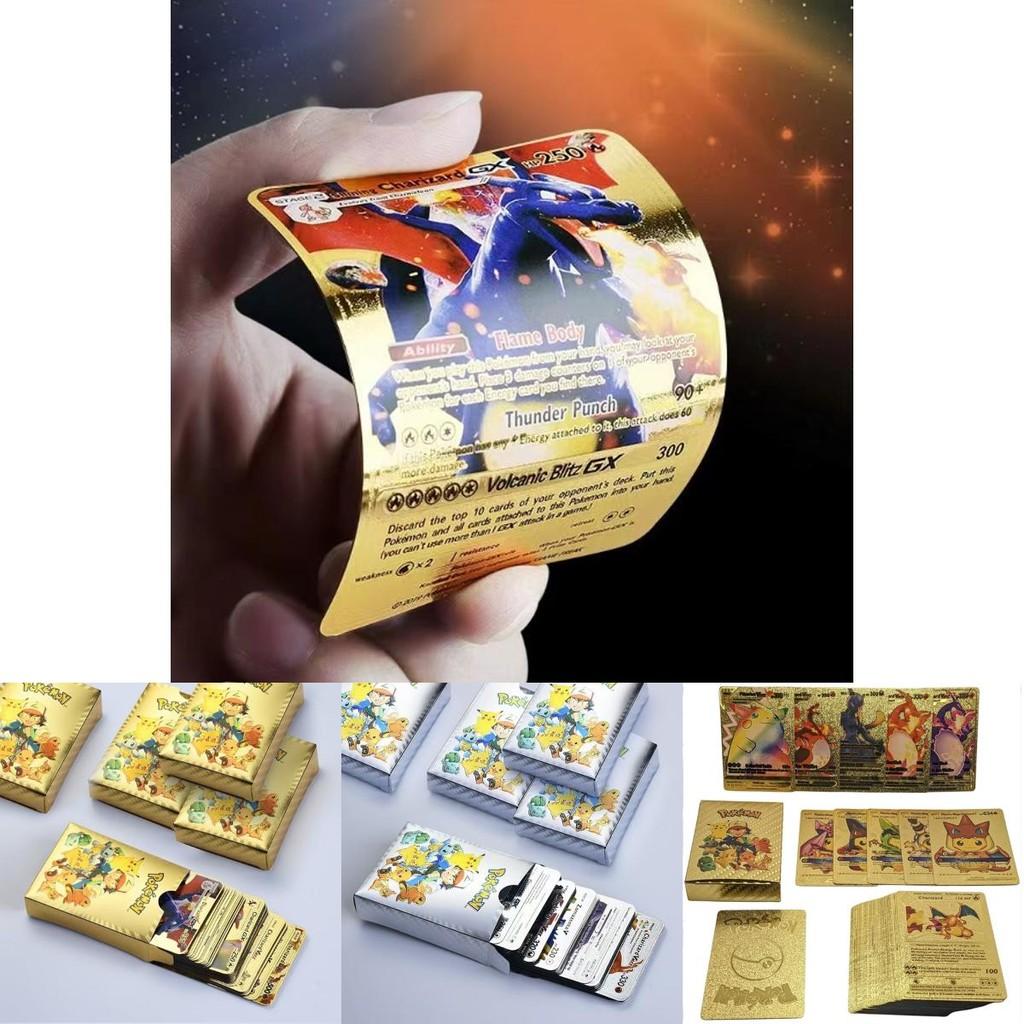 Shiny Pokemon Cards Metal Gold Energy Card Collection Featuring Charizard And Pikachu