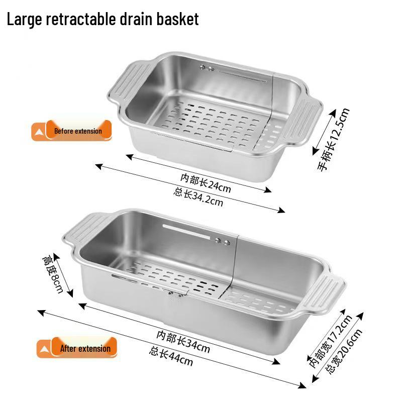 304 Stainless Steel Telescopic Draining Basket for Kitchen Sink - Dish, Bowl, and Plate Organizer.