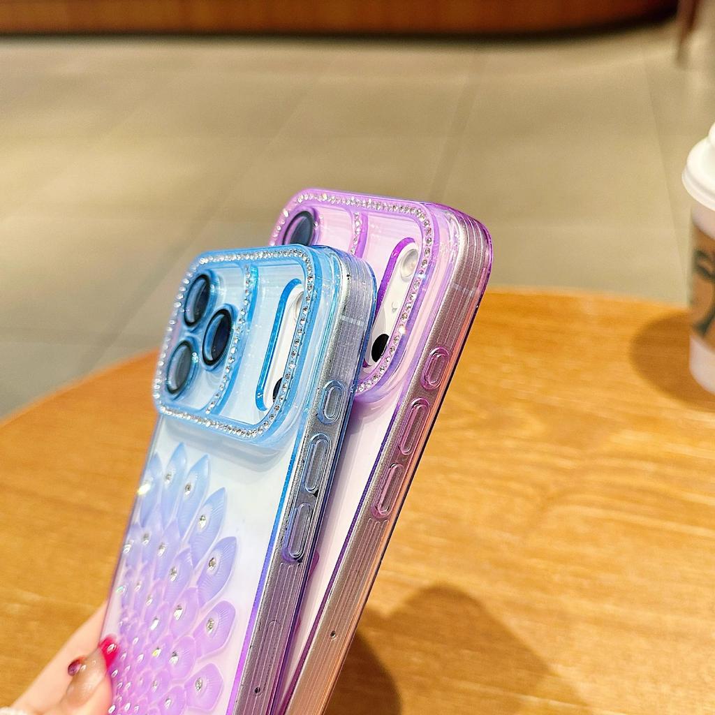 Colorful Peacock Phone Case for iPhone 16/15 Pro with Lens Film and Soft Shell, Compatible with Apple 17 Pro Max