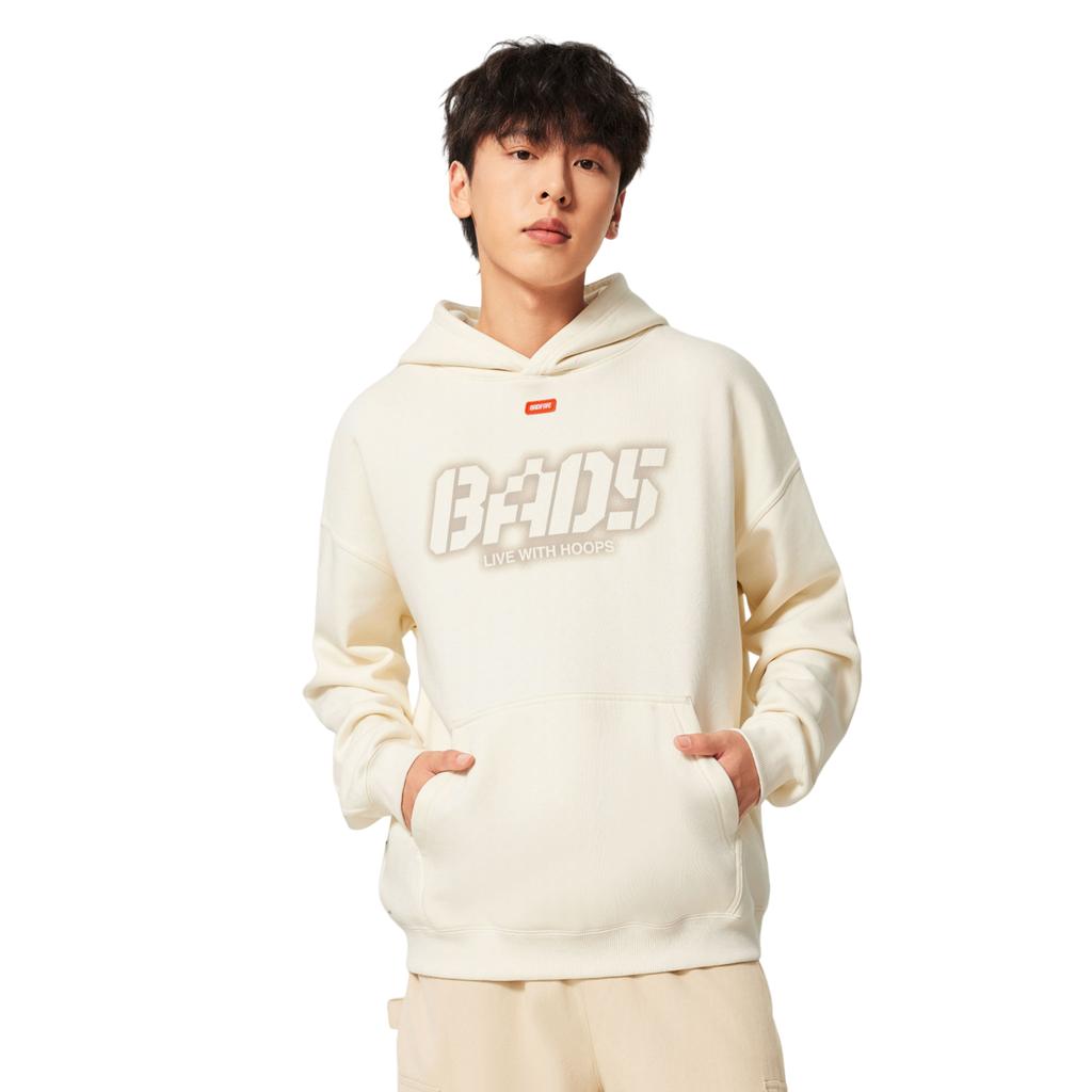 Li Ning BADFIVE Sweatshirts Men's Ecru Hooded Thickened Regular AWDV877-1