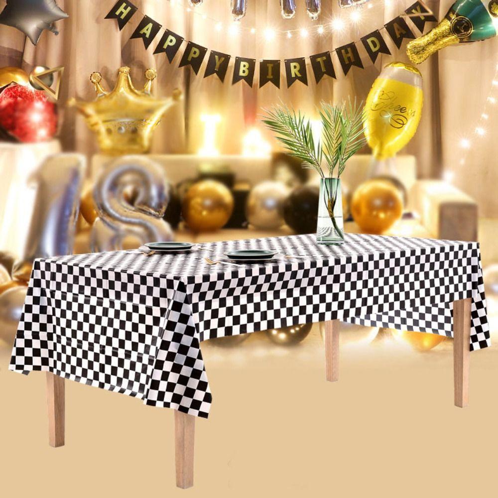 Black and White Table Cover Plastic Table Decorative Cloth Birthday Party