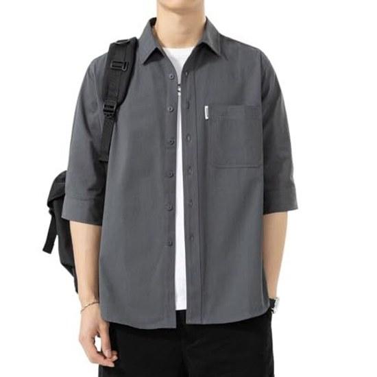 Aaronlive Mens Shirt Short Sleeve Summer Wear Five-Quarter Popular Dress Large Size Plain Lightweight Soft Cool Casual Gray L T-ShirtsCut Sew