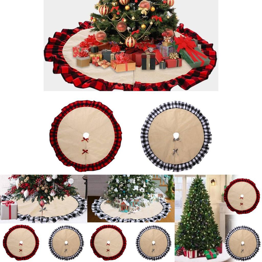 Stylish Christmas Tree Skirt With Creative Red And Black Checkered Design For Festive Decor
