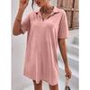 YYFS Women's Fashion Summer Spring Solid Color Print Short Sleeve POLO Neck Loose Waistline Casual Dresses