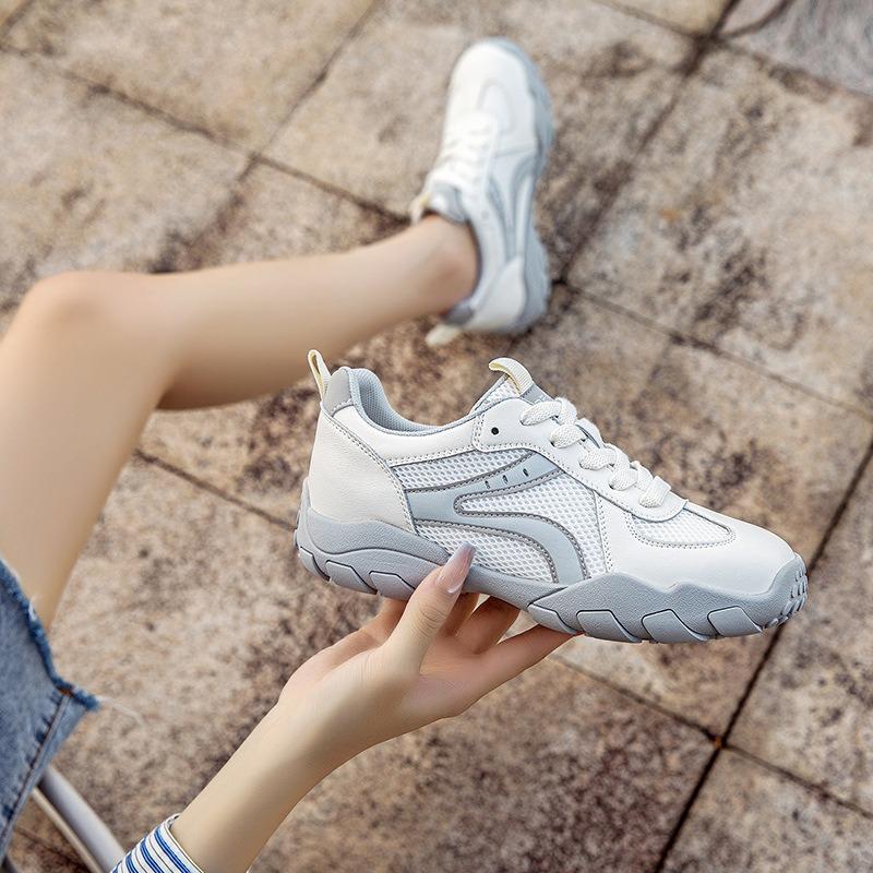 Leather mesh women's summer new thick-soled thin breathable inner height-increasing casual little white shoes