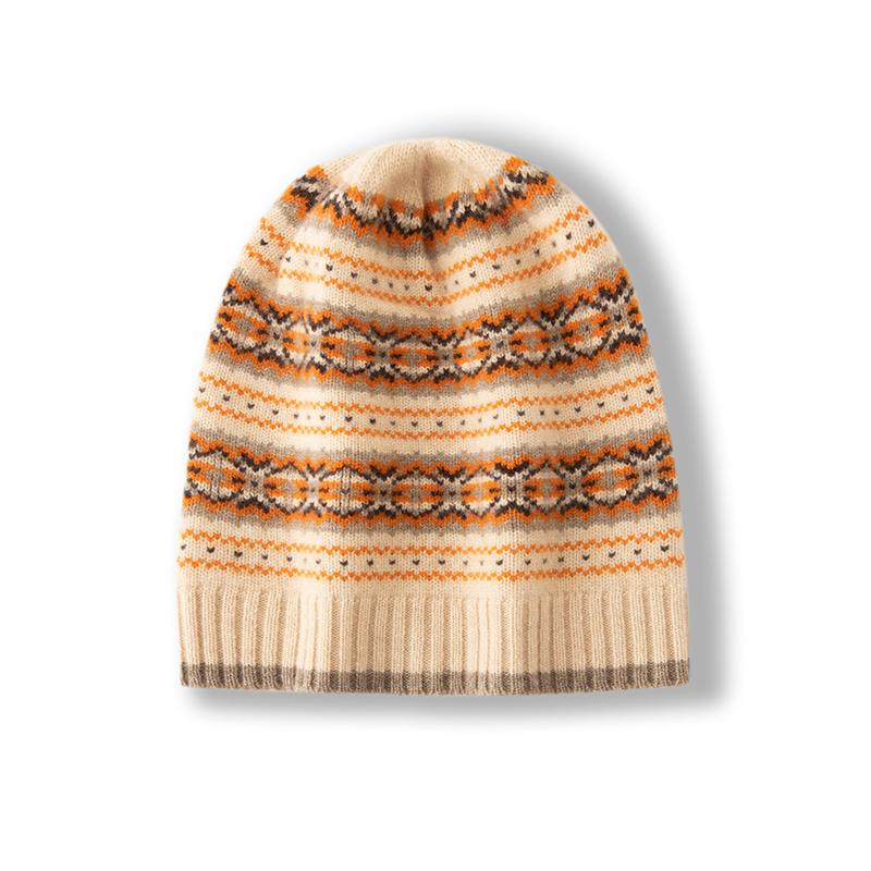

Женская шапка-бини из 100% чистого кашемира, вязаная узором Fair Isle, зимняя теплая мягкая шапка-слоуч, аксессуар для холодной погоды верблюд