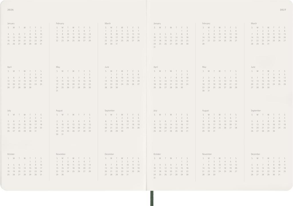 Moleskine 2026 Essential Weekly Starting In XXL Size X Myrtle DSESNK1512WN7Y26 Diary, 12-Month Planner, January, Vertical, (22cm 28cm), Green,