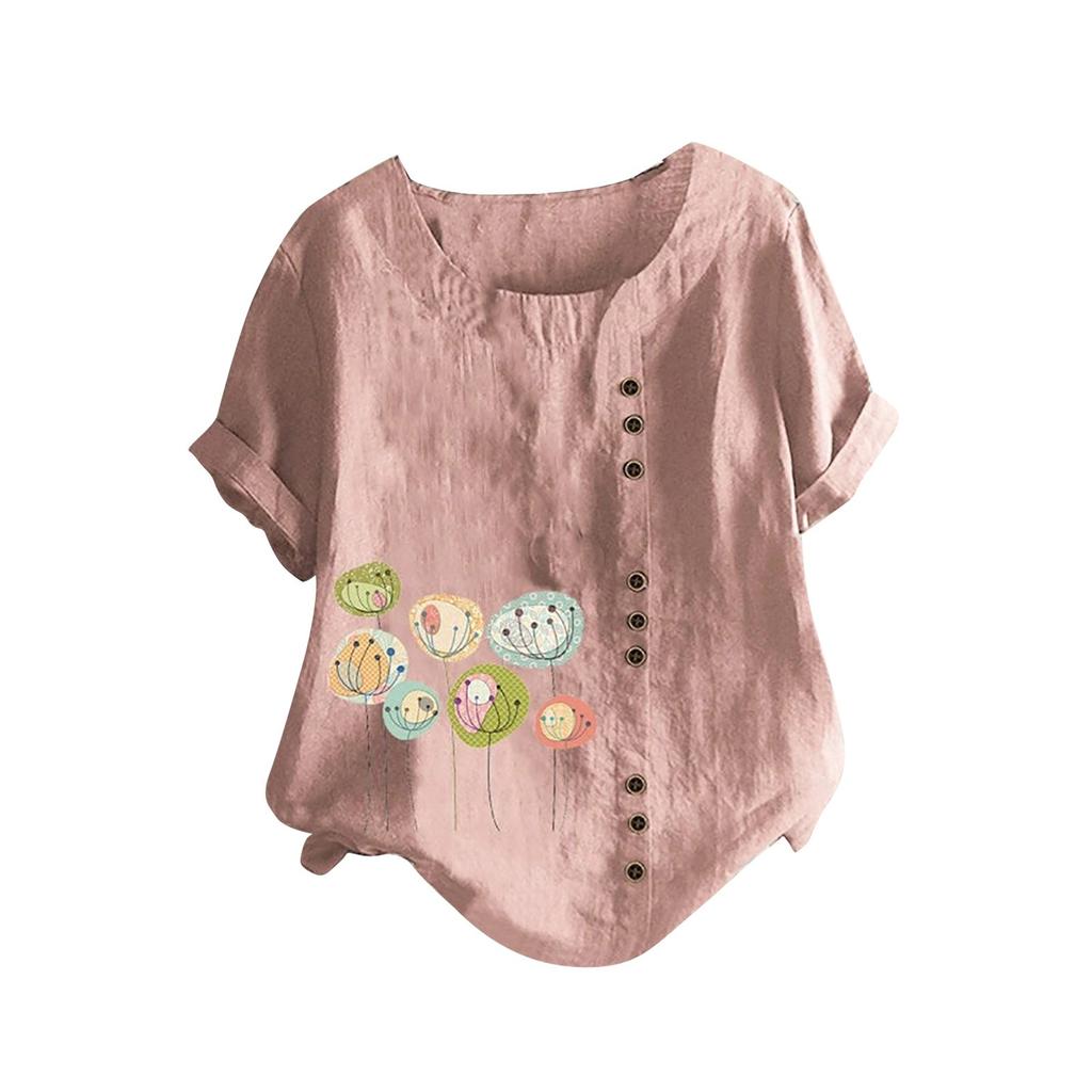 Women Casual Plus Size Printed Loose Button Tunic Shirt Blouse Tops