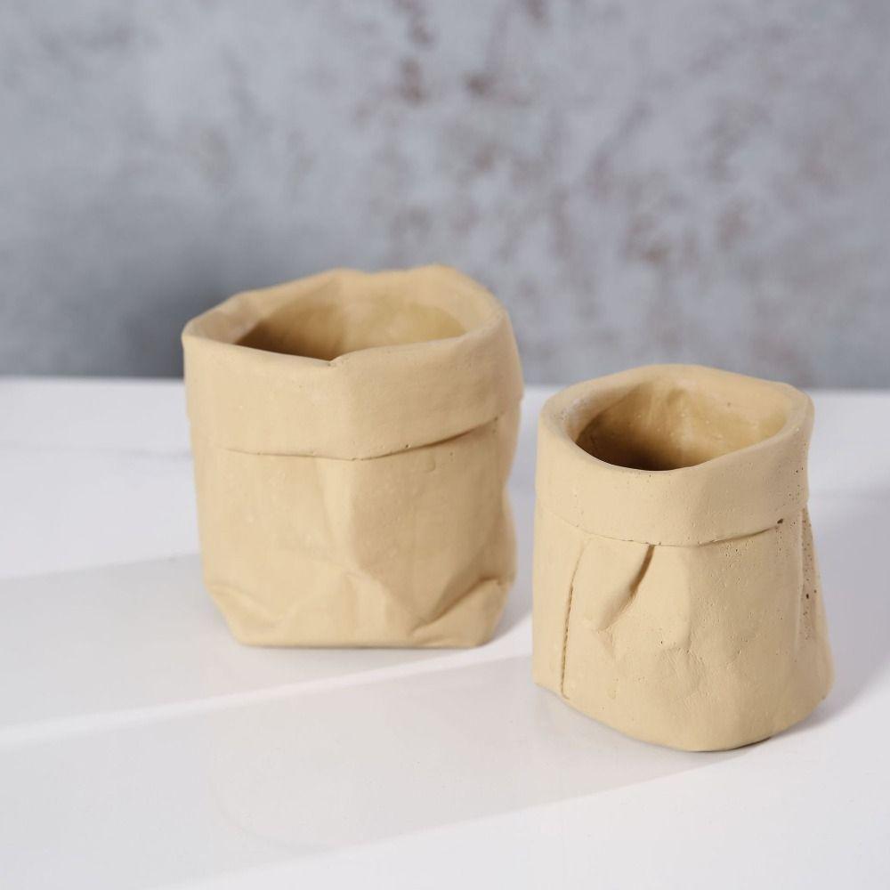 Cement Vase Ornament Imitation Paper Bag Hydroponic Flower Holder Flowerpot  Balcony