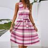 Women's Summer Fashion Solid Color V-Neck Wooden Ears Waist Waist Vacation Casual Dress