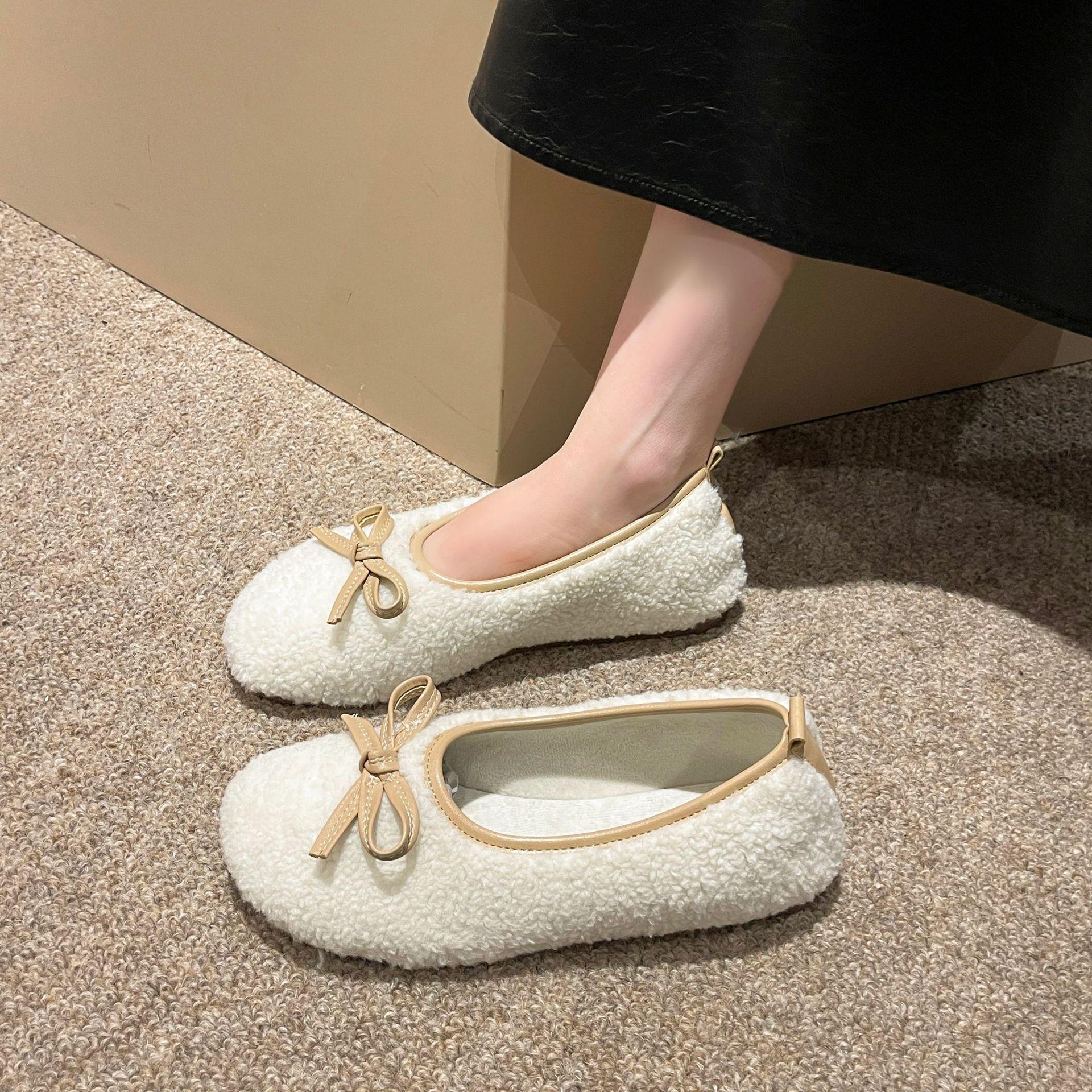 Модные плюшевые женские туфли с бантом из хлопка — фото 10