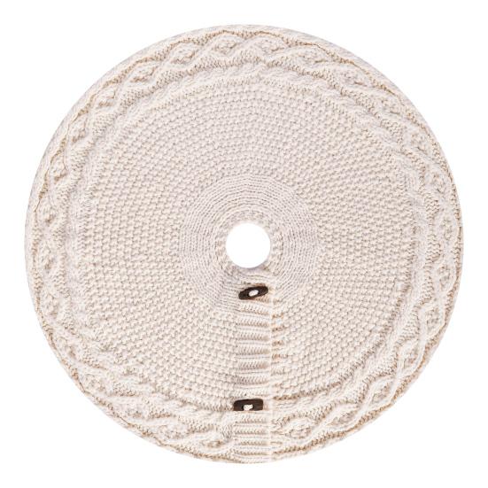 Christmas Tree Skirt Braided Cable Knit Tree Rug Xmas Tree Decoration for Holiday Home Party Fireplace Decor