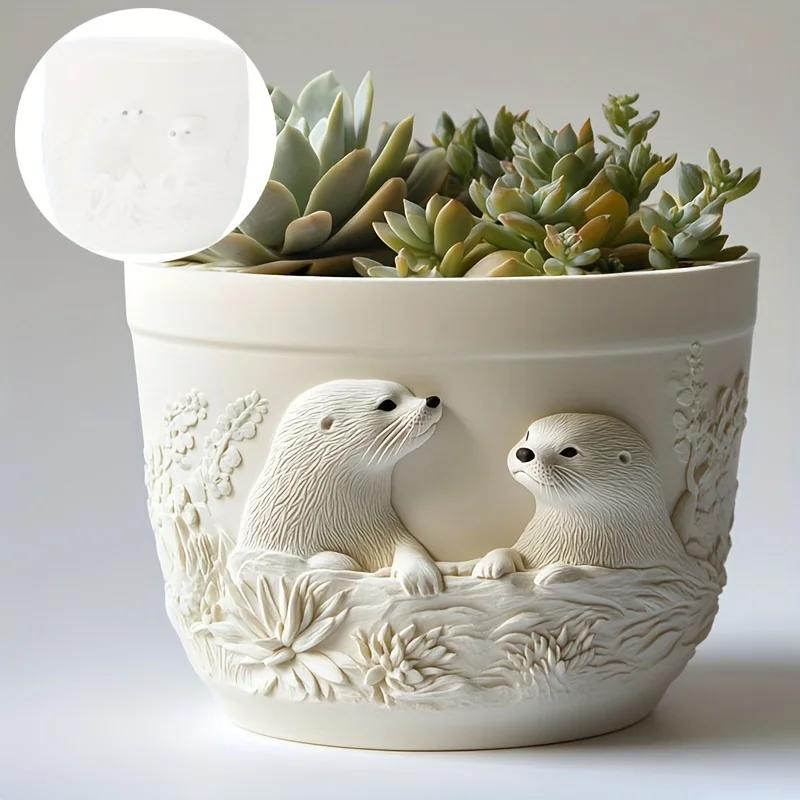 Couple dolphin relief succulent plant flowerpot resin silicone mold ocean wave animal dolphin storage box candle cup gypsum mold