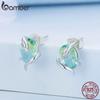 BAMOER 925 Silver Vintage Green Rhinestone Long Snake Earrings Studs Platinum Plated BSE731