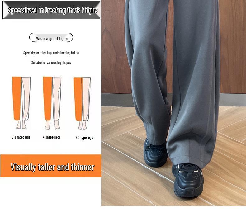 Women's High-Waist Dark Gray Sweatpants - Slim Fit, Wide Leg Sports Pants for Autumn 2025