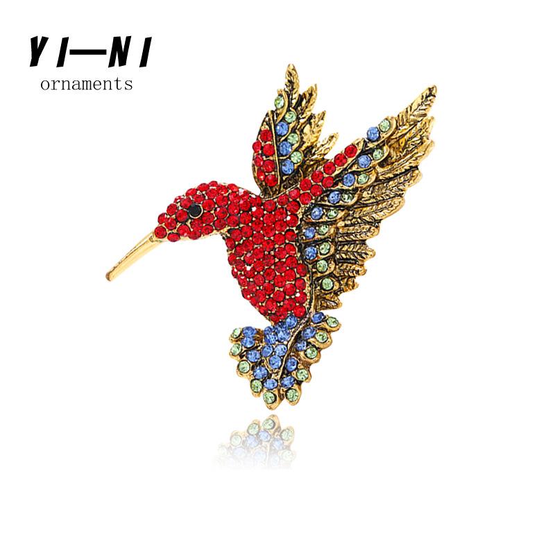 European and American high-end, rhinestone hummingbird brooch, animal chest flower, clothing bird brooch