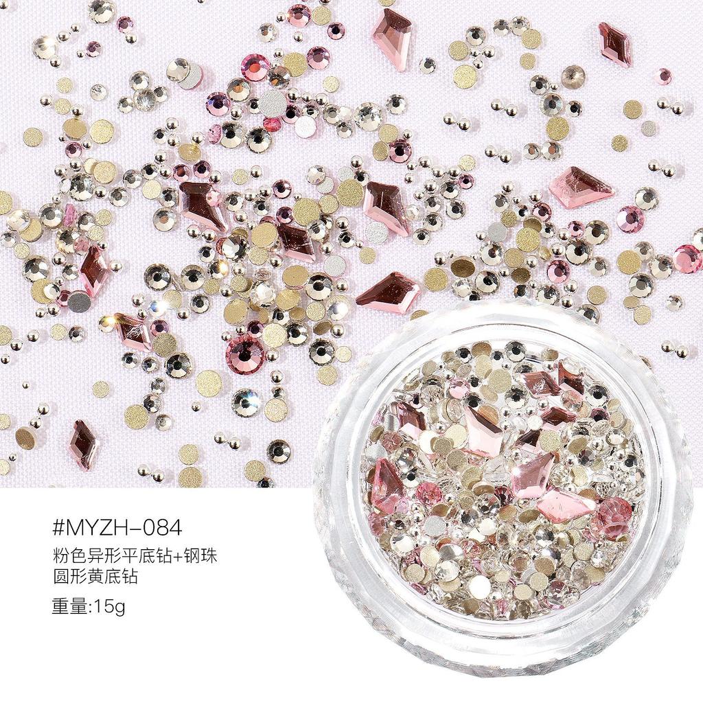 Round Box Nail Art Jewelry Glass Butterfly Camellia Pointed Bottom Drill Flat Bottom Diamond Nail Art Diamond Jewelry Mixed