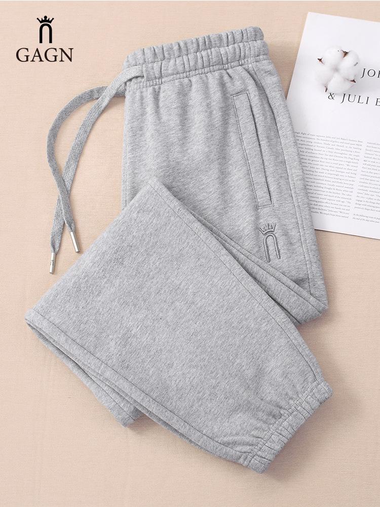Women's Grey Cotton Fleece Sweatpants, 2025 Spring/Autumn Casual Style
