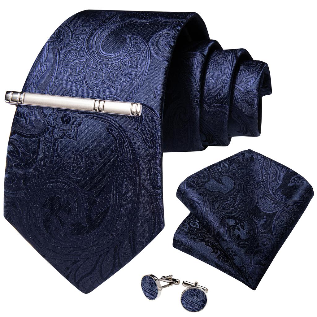 USA Mens Silk Tie Classic Yellow Gray Striped Necktie Cufflink Hanky Clips Set