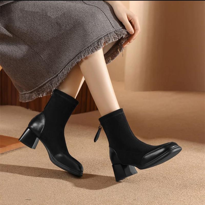 Hot Sale Brand Women Ankle Boots Autumn Winter Square Head Warm High Heel Shoes Fashion Designer Women Senior Shorts Boots 34-40