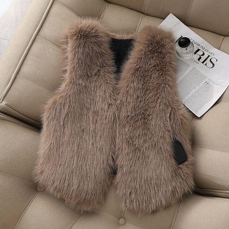 Autumn Winter Faux Fox Fur Vest Short Red Coat for Women Sweet and Warm Tops