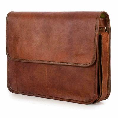 Unisex Genuine Goat Leather Handbag Brown Briefcase Laptop Shoulder Mesenger Bag