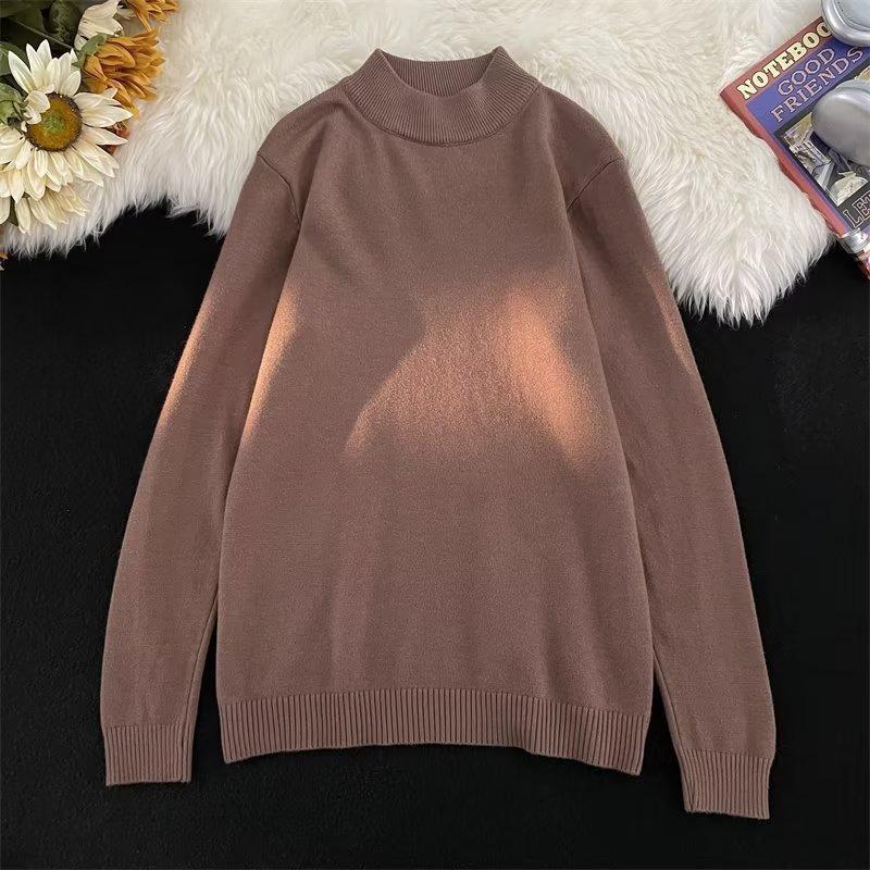 Autumn Winter Long Sleeve Inner Wear High End Mock Neck Sweater Men Korean Style Loose Casual Solid Color Knit Base Layer