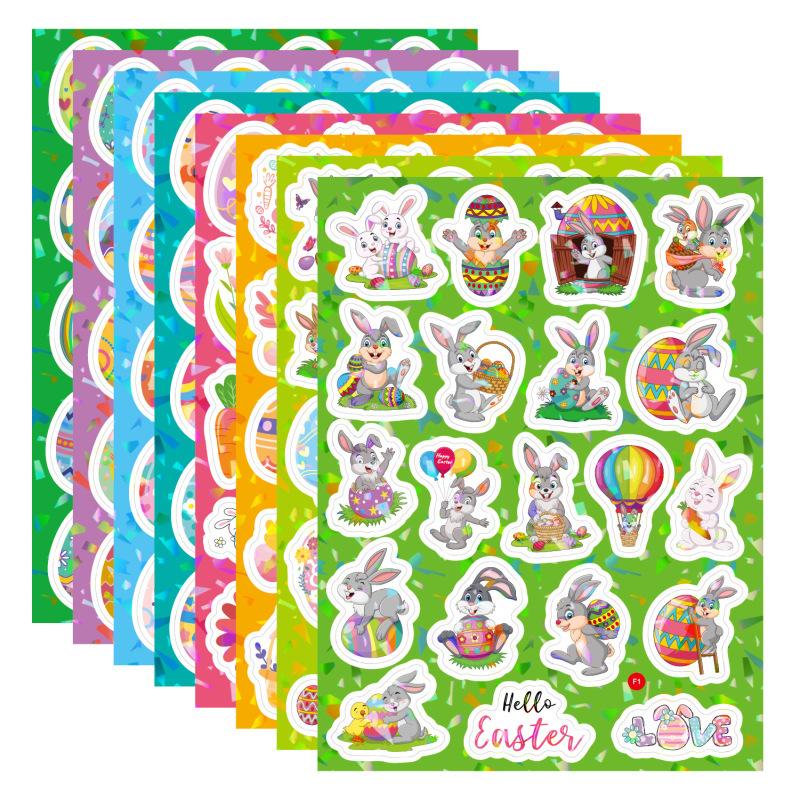 

160pcs Easter Stickers Laser Flash Easter Egg Bunny Stickers Removable Vinyl Sticker for Party Christmas Halloween Decor As Picture