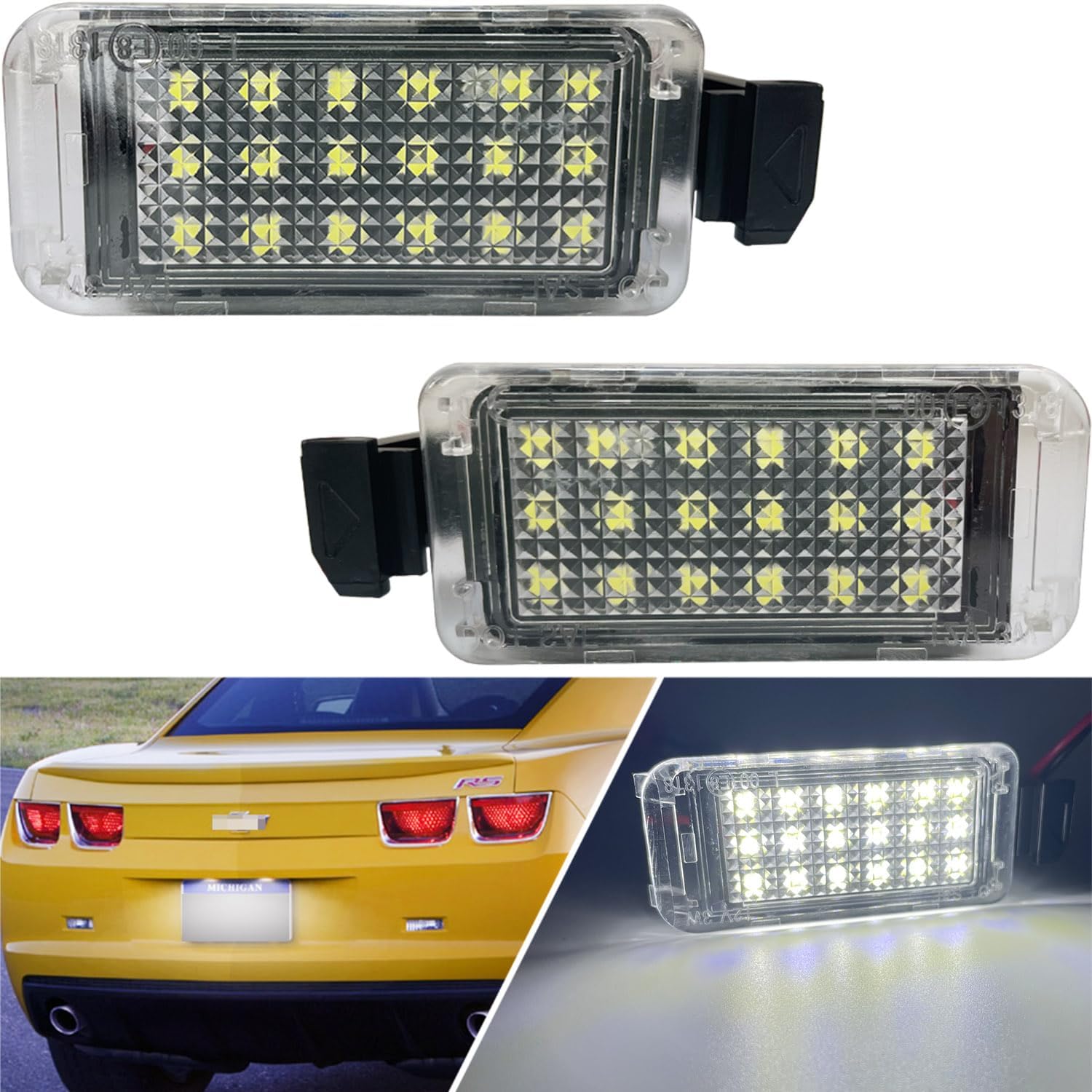 

LED License Plate Light Lamps for 2010 2011 2012 2013 Chevy(Chevrolet) Camaro 6000K White LED Rear Number Tag Parking Lamp Lights Assembly 23383325