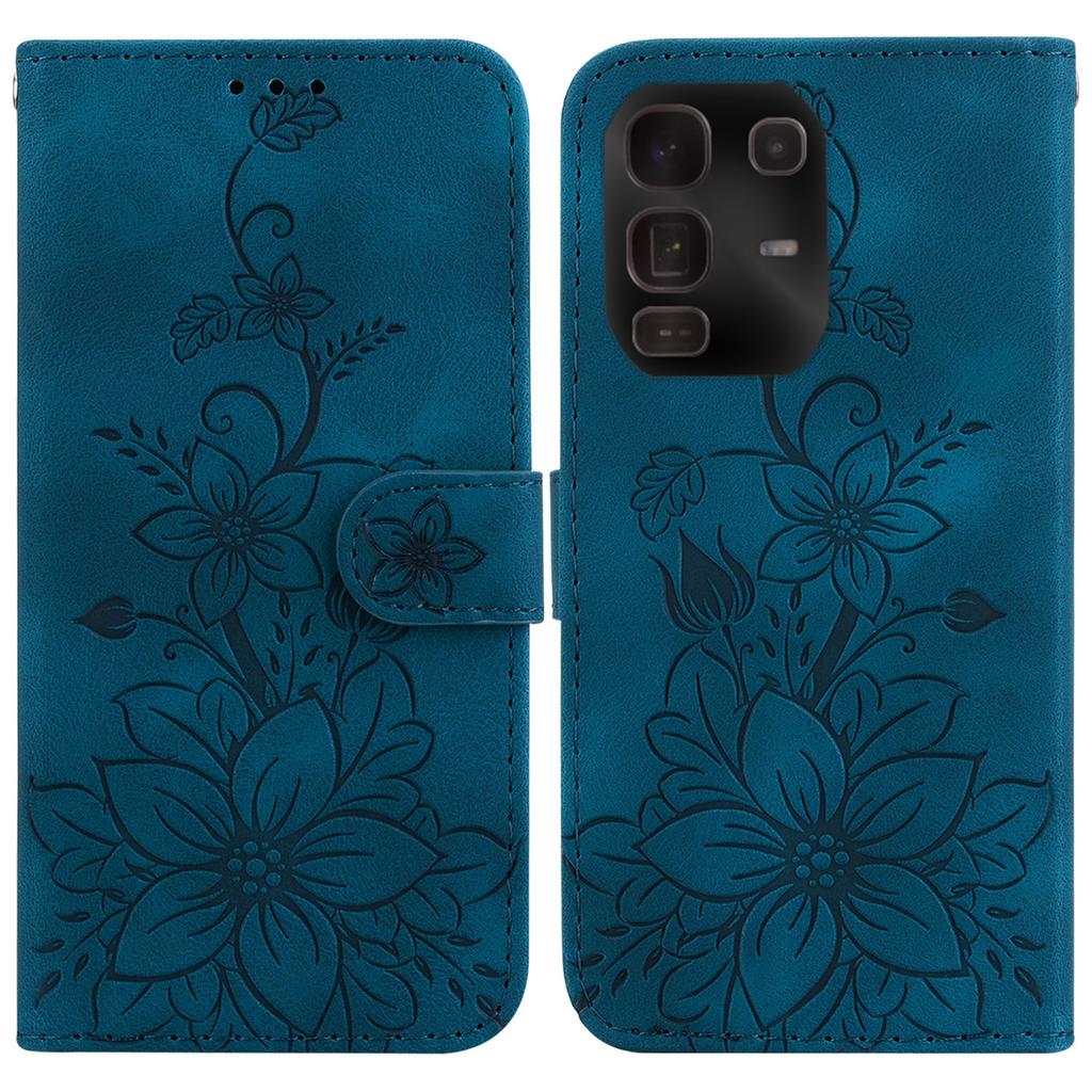 For Infinix Note 50 Pro+ 5G Stand Case Lily Flower Imprint Leather Phone Cover with Wrist Strap