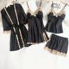 Women's Silk Five-Piece Pajama Set: Spring/Autumn Nightdress & Robe with Chest Pad