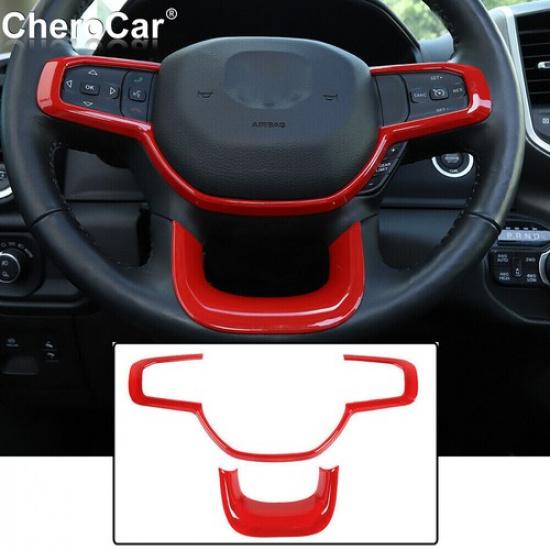 Interior Center Console Steering Wheel Cover Trim For Dodge Ram 1500 2018-20 Red