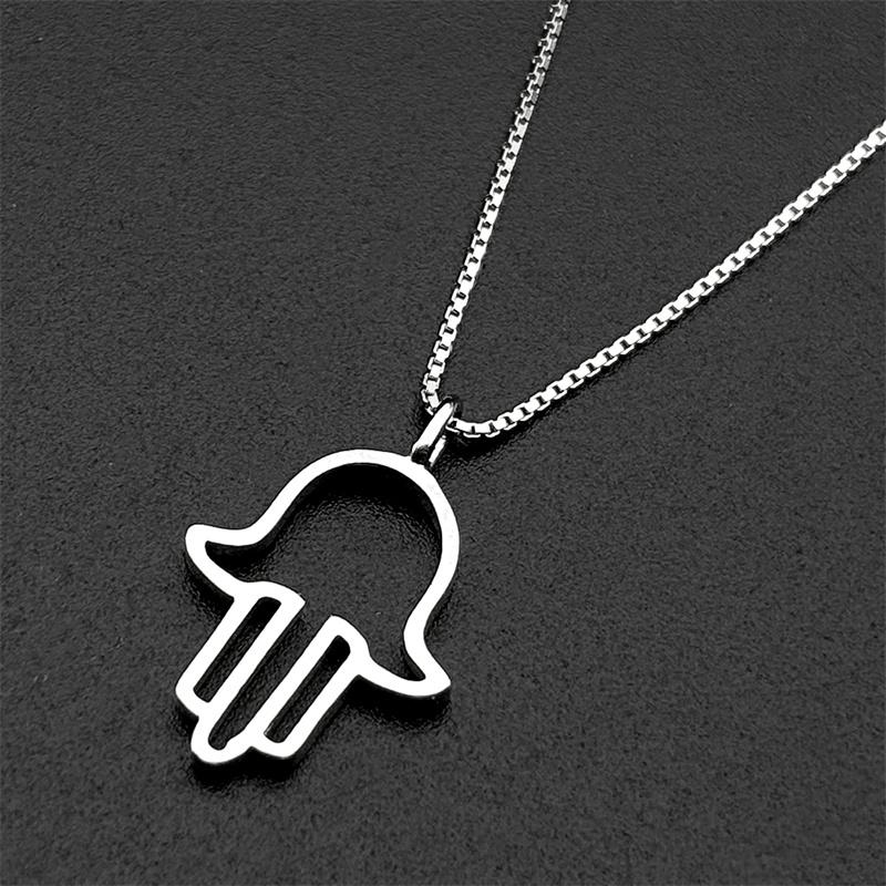 Luxury 925 Sterling Silver Hollow Hamsa Hand CZ Pendant Necklace for Women Simple Hand of Fatima Islamic Clavicle Chain Jewelry