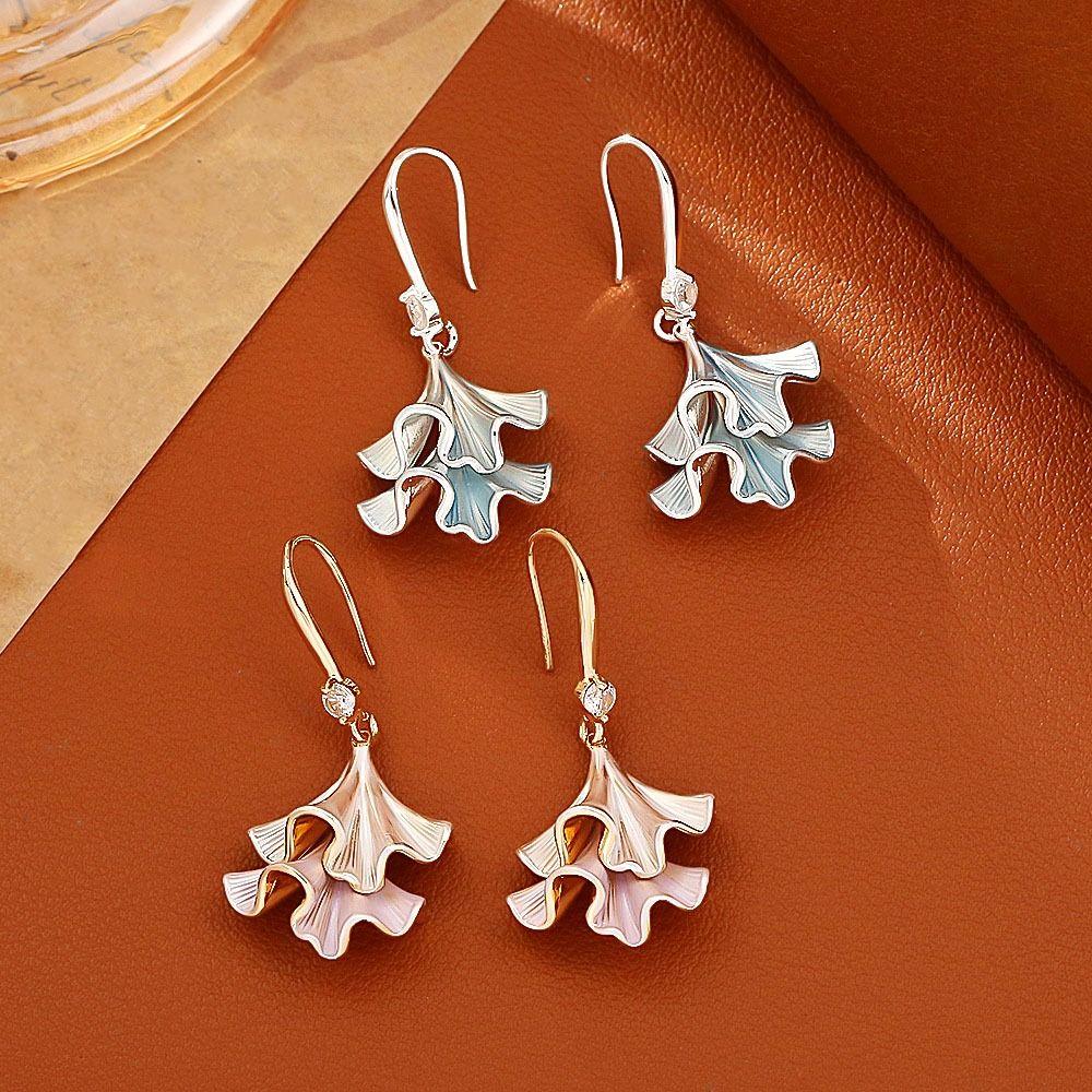 Synthetic Rhinestone Ginkgo Ear Pendant Double-layer Sweet Earrings Jewelry Ginkgo Earrings Party