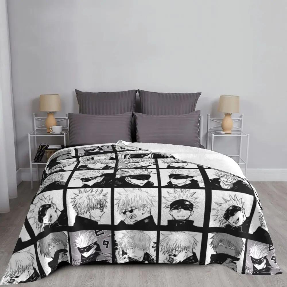 Gojo Satoru Jujutsu Anime Kaisen Knitted Blankets Fuzzy Throw Blankets Bed Sofa Decoration Lightweight Bedspreads