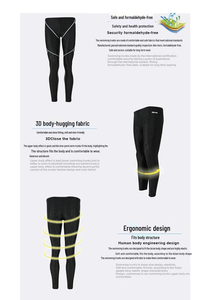 Men's Quick-Dry Water-Repellent Sharkskin Long Leg Swim Trunks for Competition, Winter Swimming, Diving, and Surfing