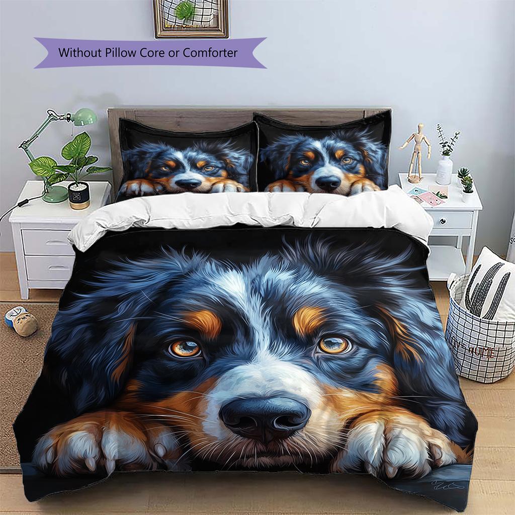 Black Australian Shepherd Pattern Bedding Home Decoration Birthday Gift (1 * duvet cover + 2 * pillowcase, without core)