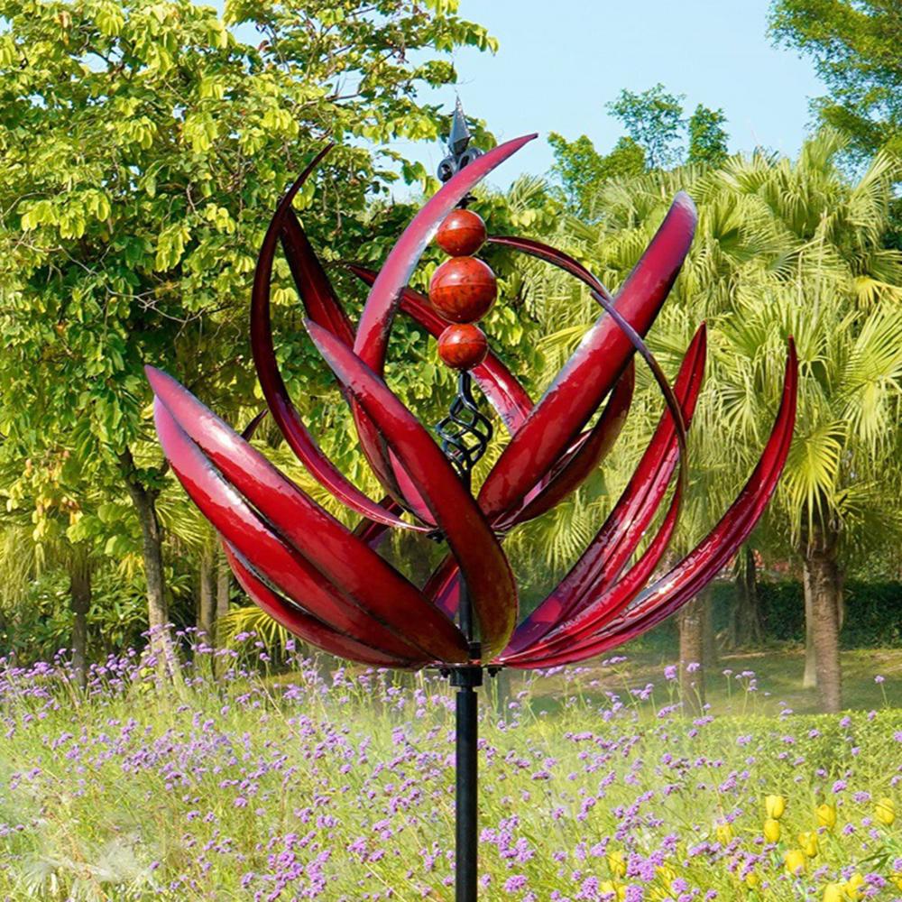 Metal Garden Wind Spinner Outdoor Yard Art Kinetic Sculpture Halow Twirler Iron Windmill with Ground Stake