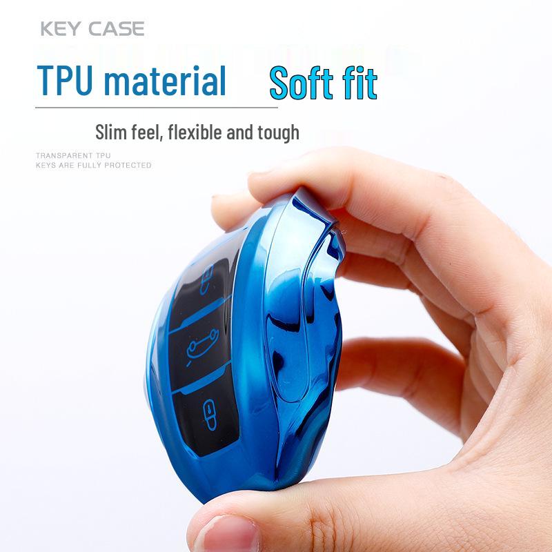 Soft TPU Rubber Key Case for Dongfeng Peugeot 408 & 508 - Full Coverage Black