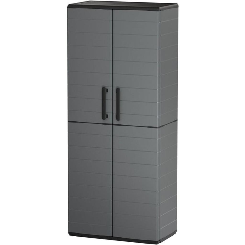 Armoire porte-balai - TOOD - 2 portes + 3 étgageres en polypropylene - 68 x 37 x H.163 cm - Gris