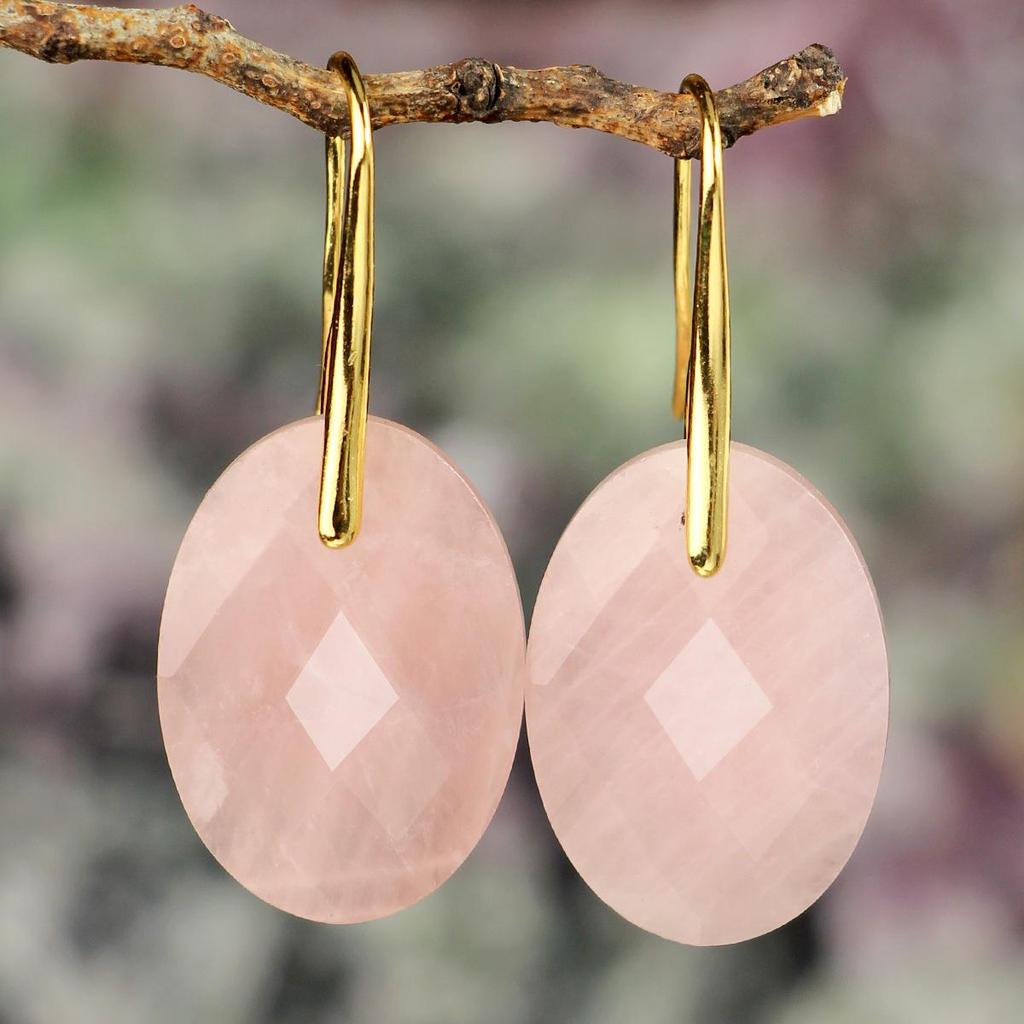 Elegant Pink Crystal Pendant Earrings: European & American Style, Light Luxury with Natural Stone Drops