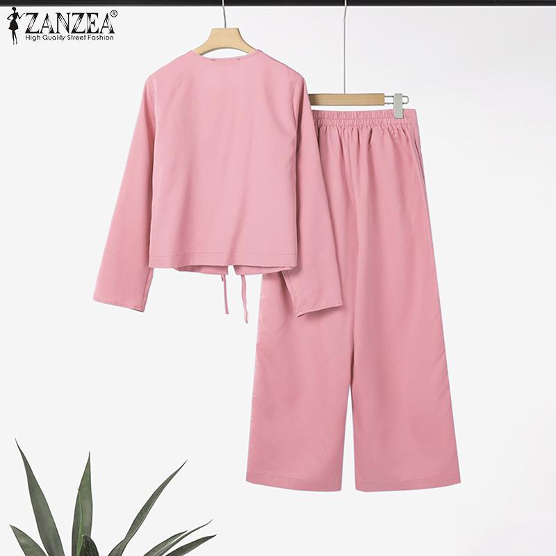 ZANZEA Lässiges zweiteiliges Anzug-Set für Damen mit langärmeliger Bluse und Hose