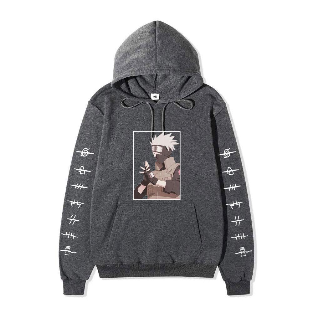 Naruto Anime Hoodie, Kakashi Graphic Sweatshirt with Ninja Village Symbols, Casual Street Hoodie for Adult Men and Women