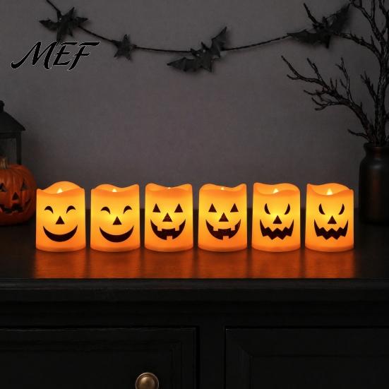 Scary Theme Party Supplies 6 Pcs Battery Operated Flameless Tea Lights, Orange Flickering Electric Fake Halloween Led Candle Candles, Spooky