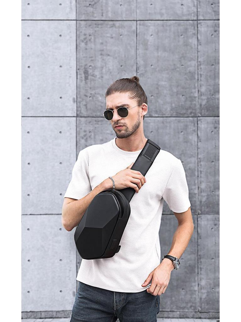 BANGE Men's Hard Shell Polyhedron Trend Chest and Shoulder Messenger Bag 2020